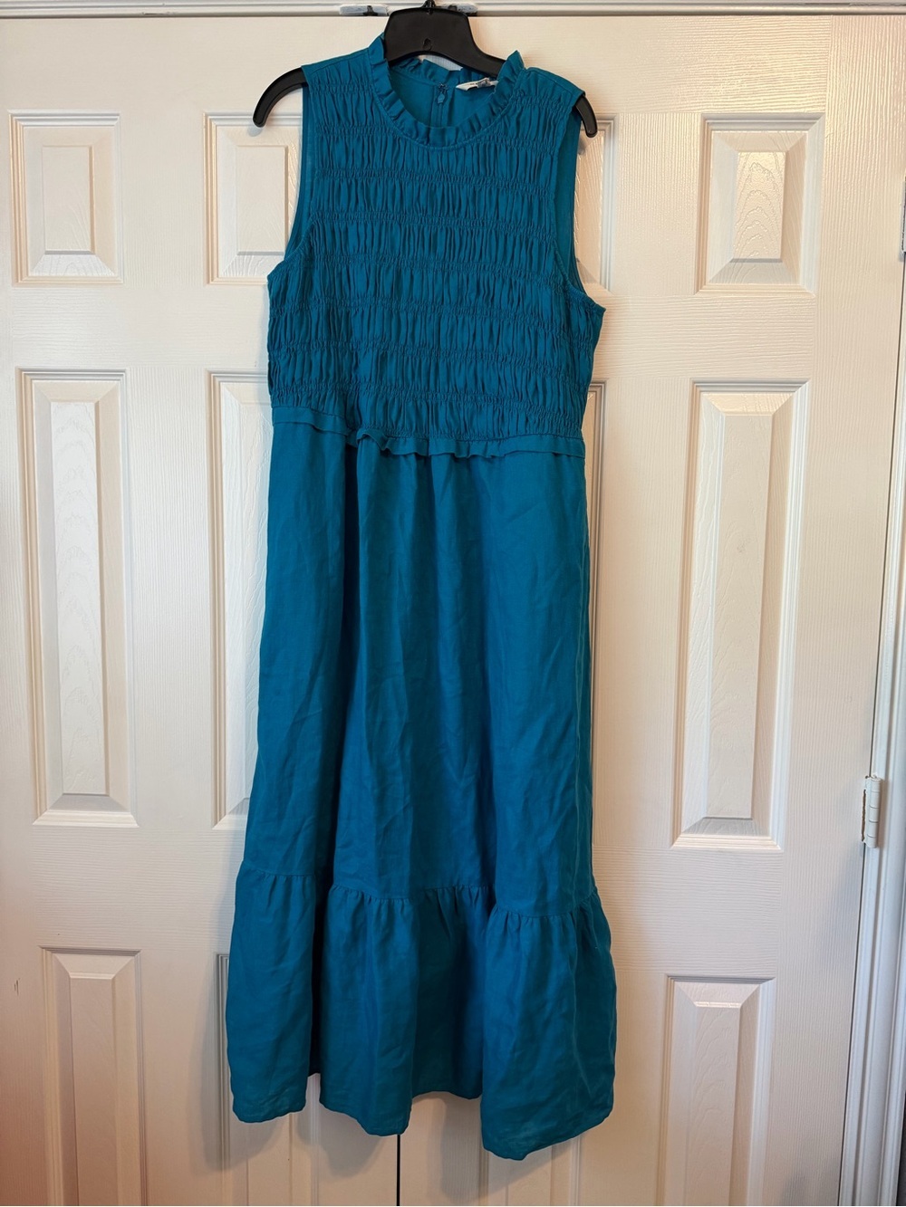 Boden Teal Smocked Sleeveless Maxi Dress- Summer Wedding- 100% Linen